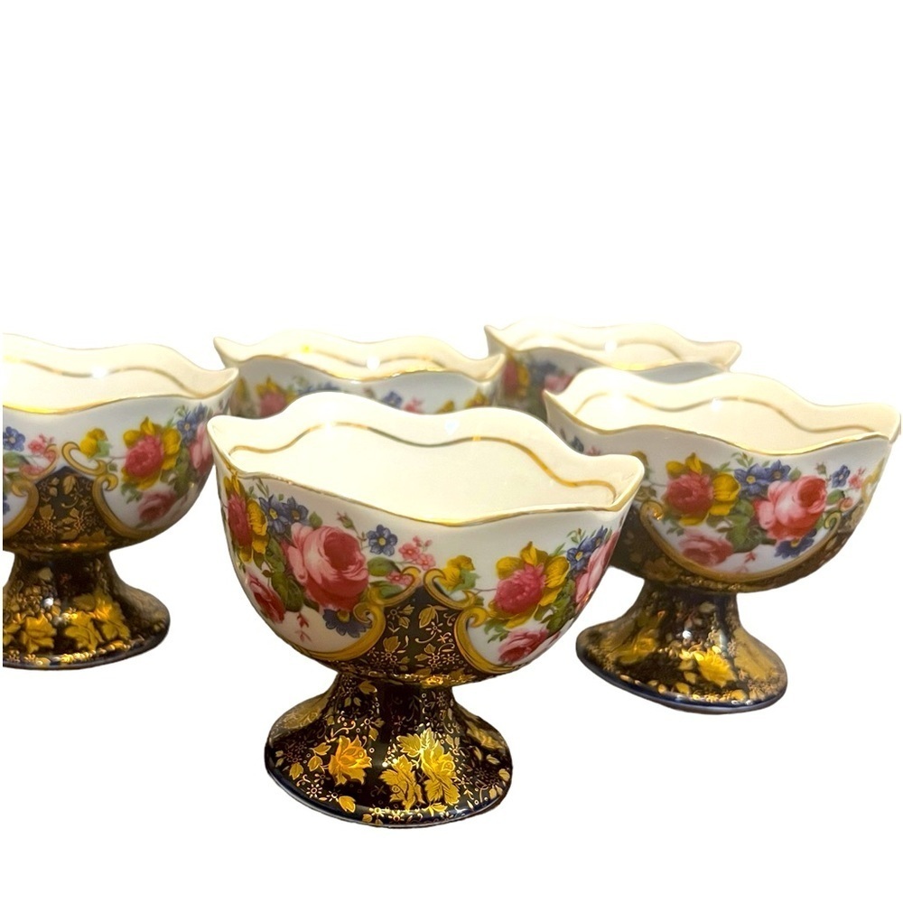 CZECH M.Z 1794 THUN 24ct GOLD plated fine pedestal bowel set of 5 - Picture 2 of 5